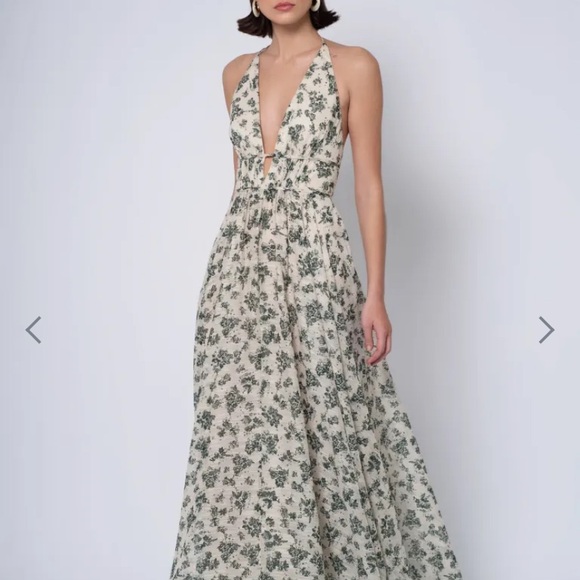 Jenny Yoo Robin Floral Maxi Dress in Cream and Green - Picture 1 of 6